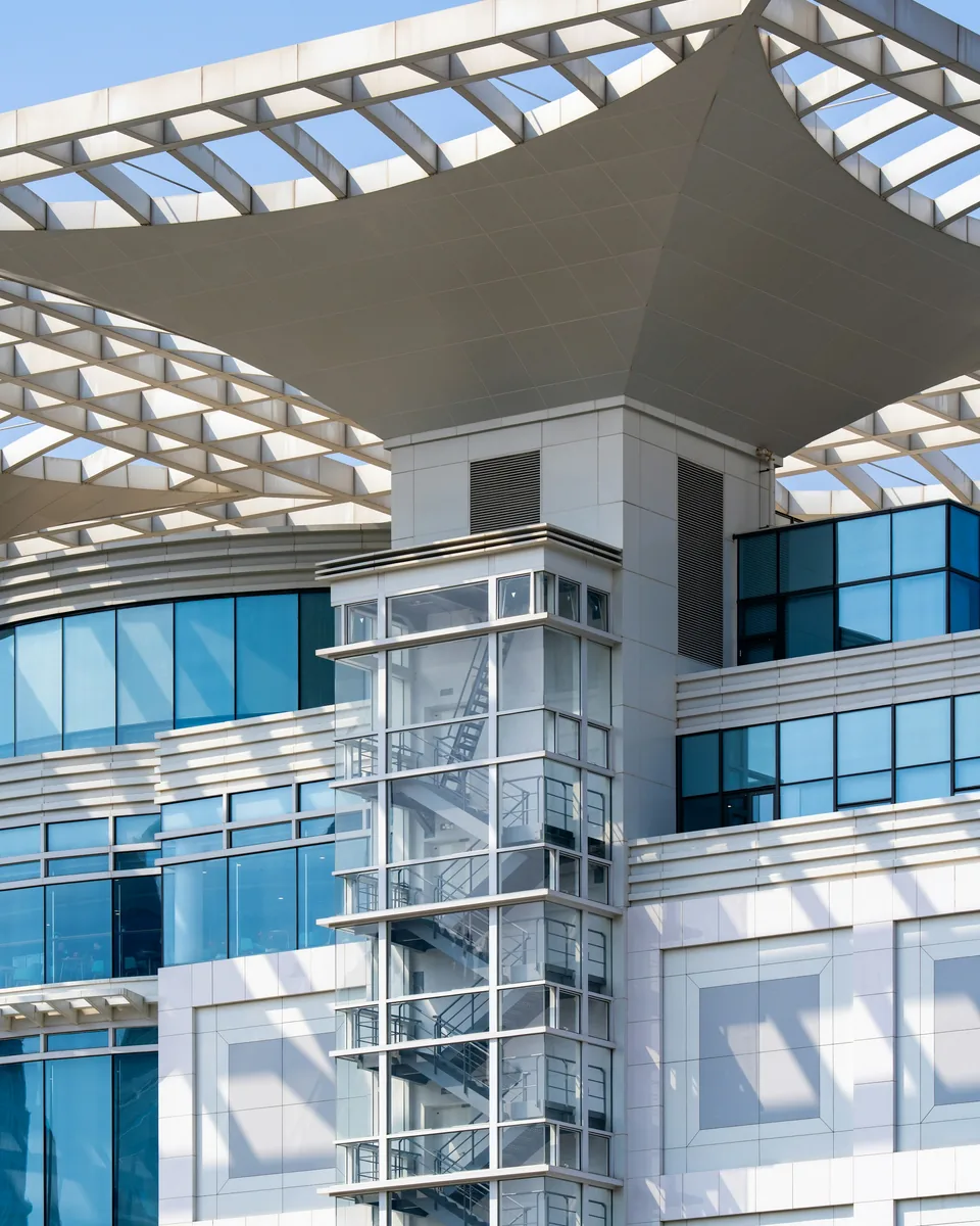 Geometric facade of the Shanghai Urban Planning Exhibition Center
